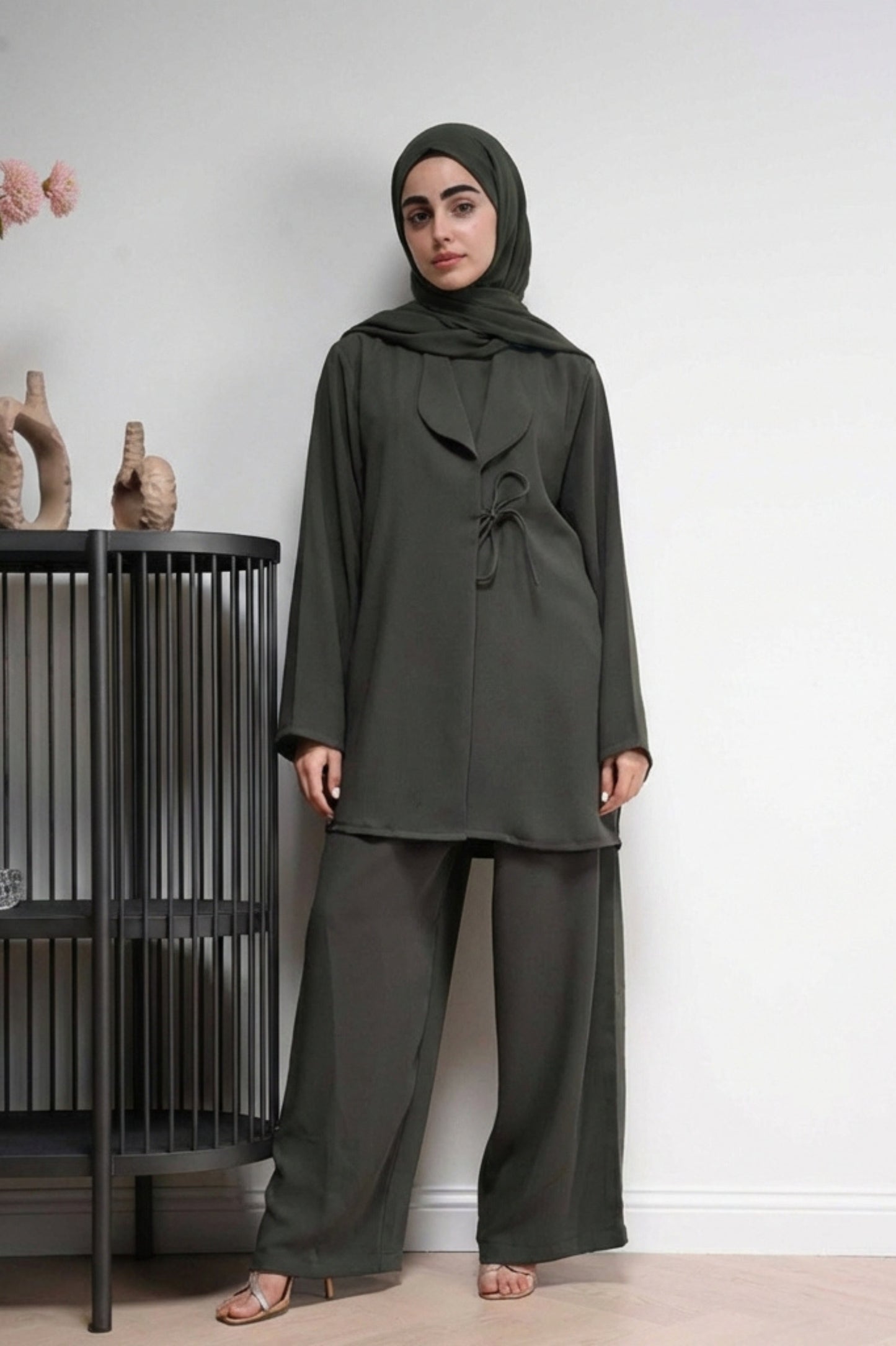 Serene Set in Olive - Serene architectural design - AWAASHI Premier modest fashion