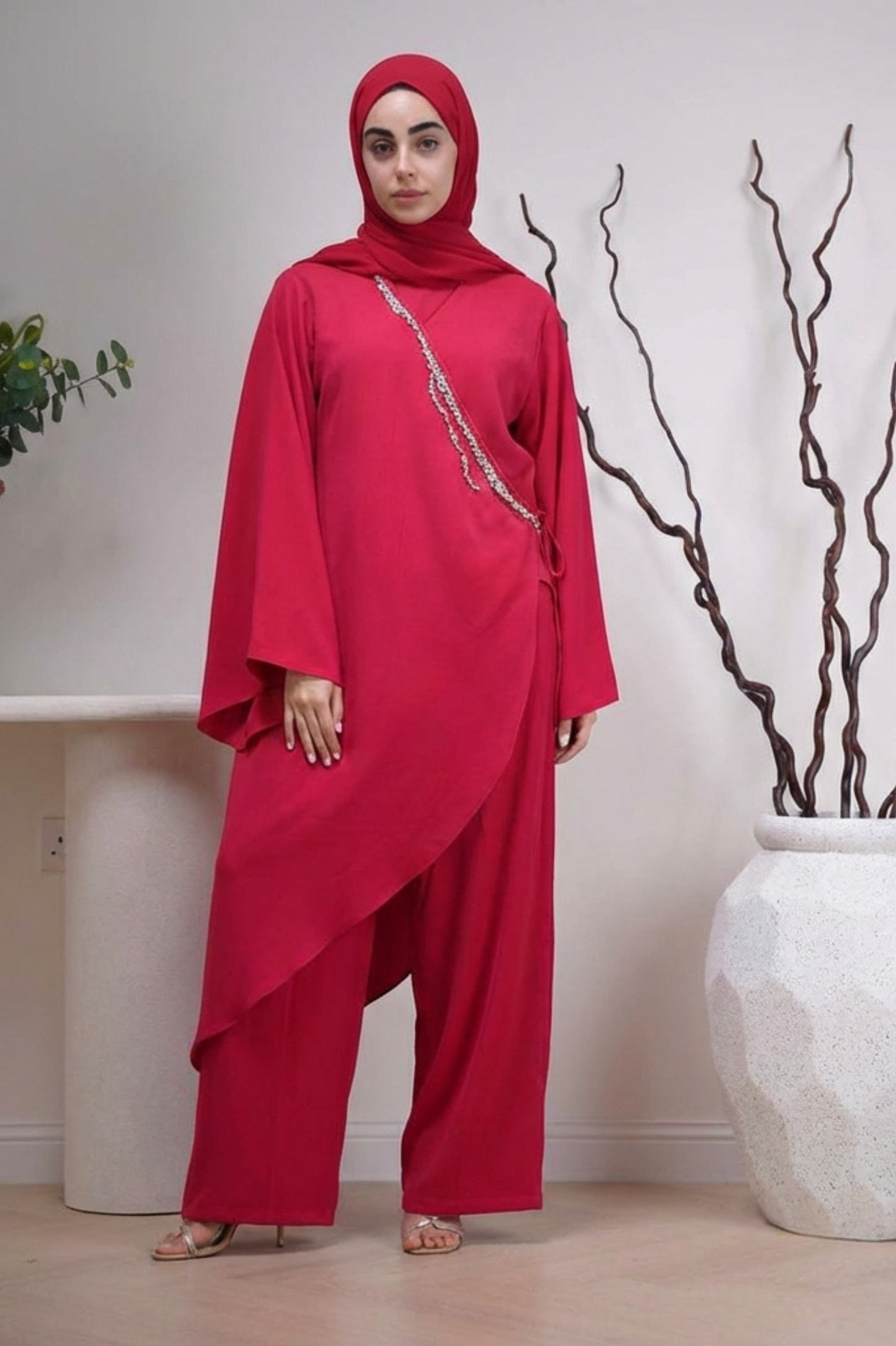 Radiance Wrap in Ruby Fuchsia - Architectural draping design - AWAASHI Premier modest fashion