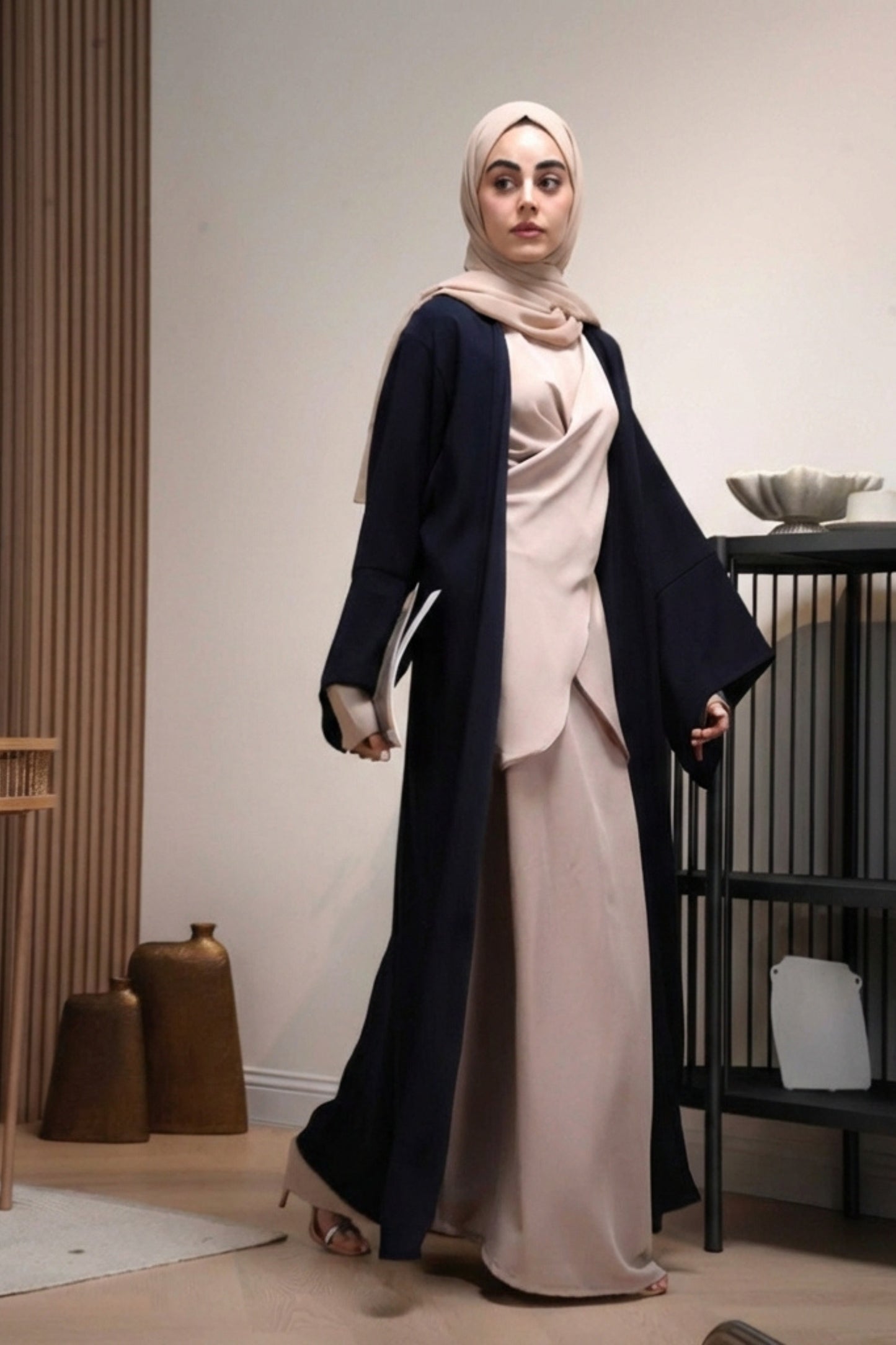 Midnight Flow abaya - Flowing architectural design - AWAASHI Premier modest fashion