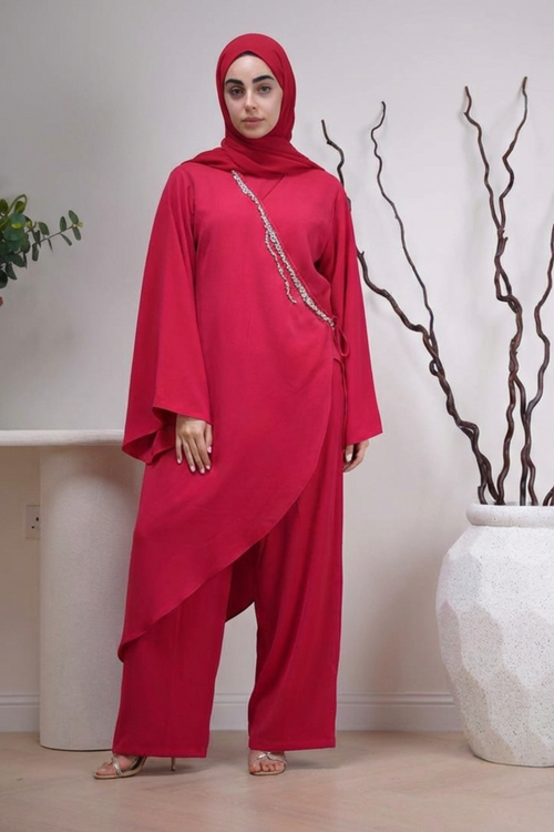 Load image 1 in gallery view. Radiance Wrap in Ruby Fuchsia - Architectural draping design - AWAASHI Premier modest fashion
