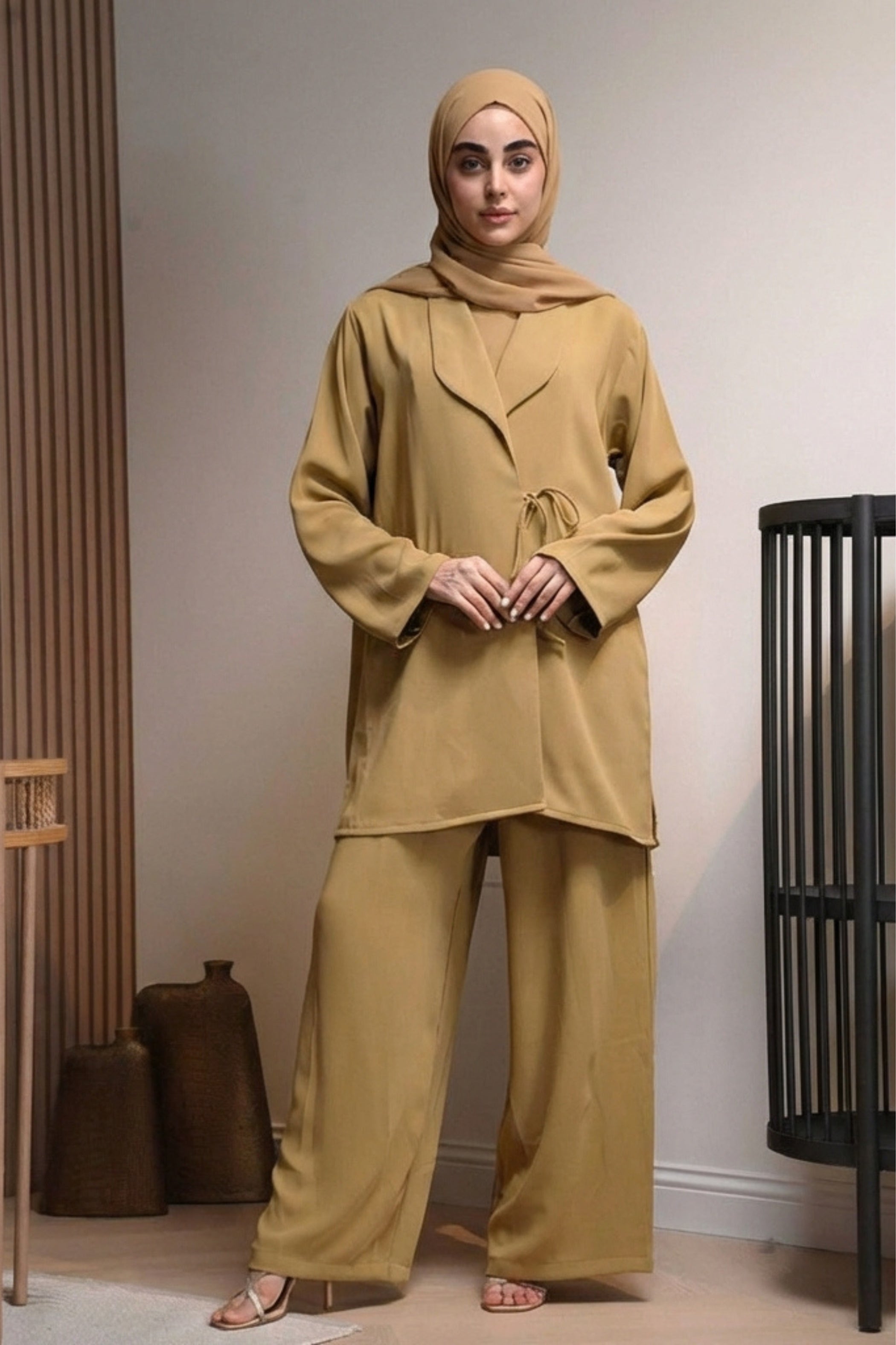 Serene Set in Mustard - Serene architectural design - AWAASHI Premier modest fashion
