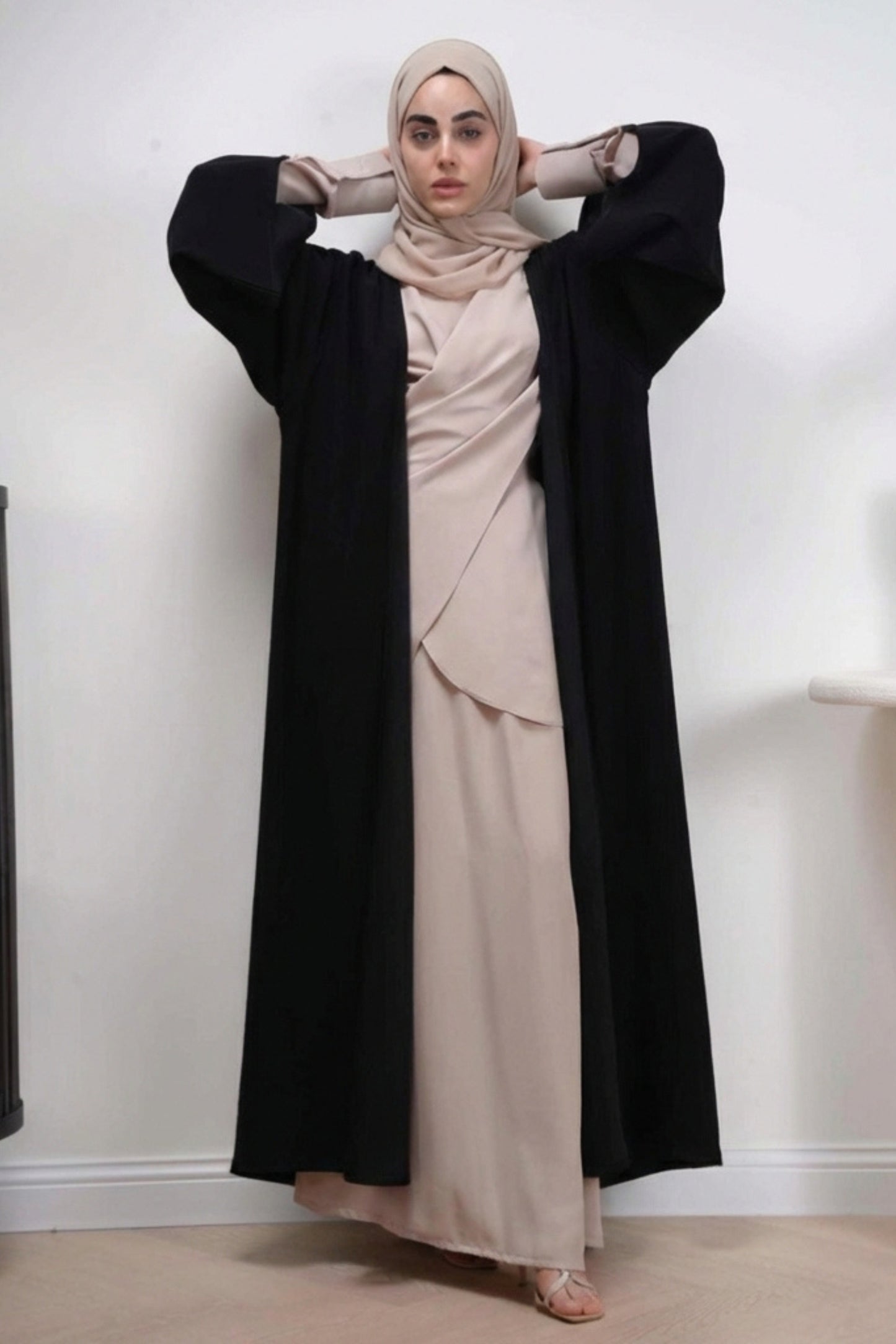 Radiance Wrap in Noir - Architectural draping design - AWAASHI Premier modest fashion
