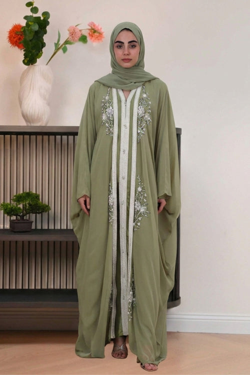 Load image 1 in gallery view. Jazmin Kaftan in Olive - Elegant kaftan design - AWAASHI Premier modest fashion
