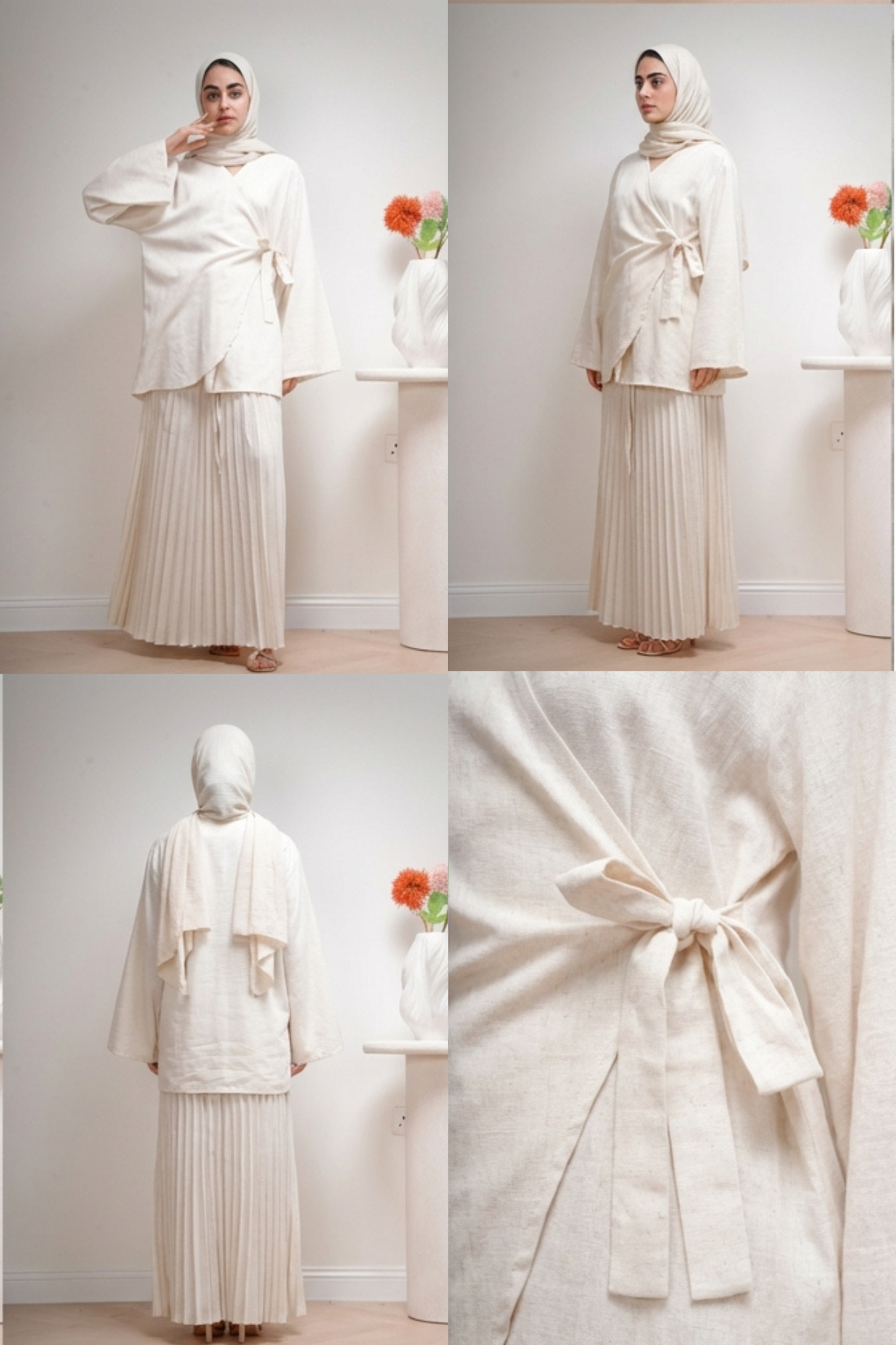 Plissé Set  White - Detail view - Pleated architectural design - AWAASHI Premier modest fashion
