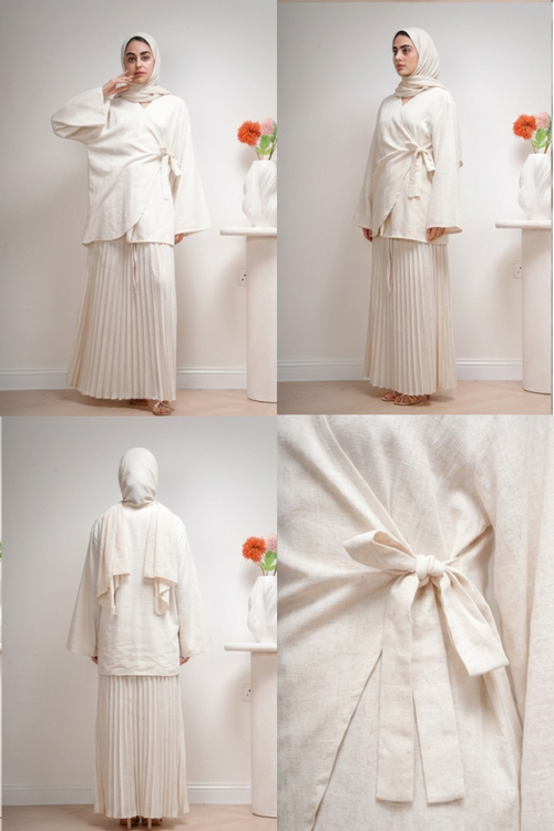 Charger l'image 1 dans la vue galerie. Plissé Set  White - Detail view - Pleated architectural design - AWAASHI Premier modest fashion
